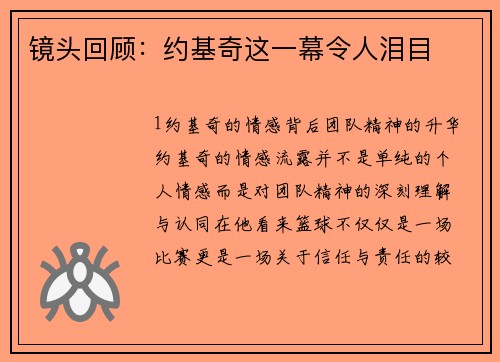 镜头回顾：约基奇这一幕令人泪目